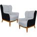 Kit 02 Poltronas Decorativa Base de Madeira Milena D02 Linho Cinza C-315 Corano Preto - Lyam Decor