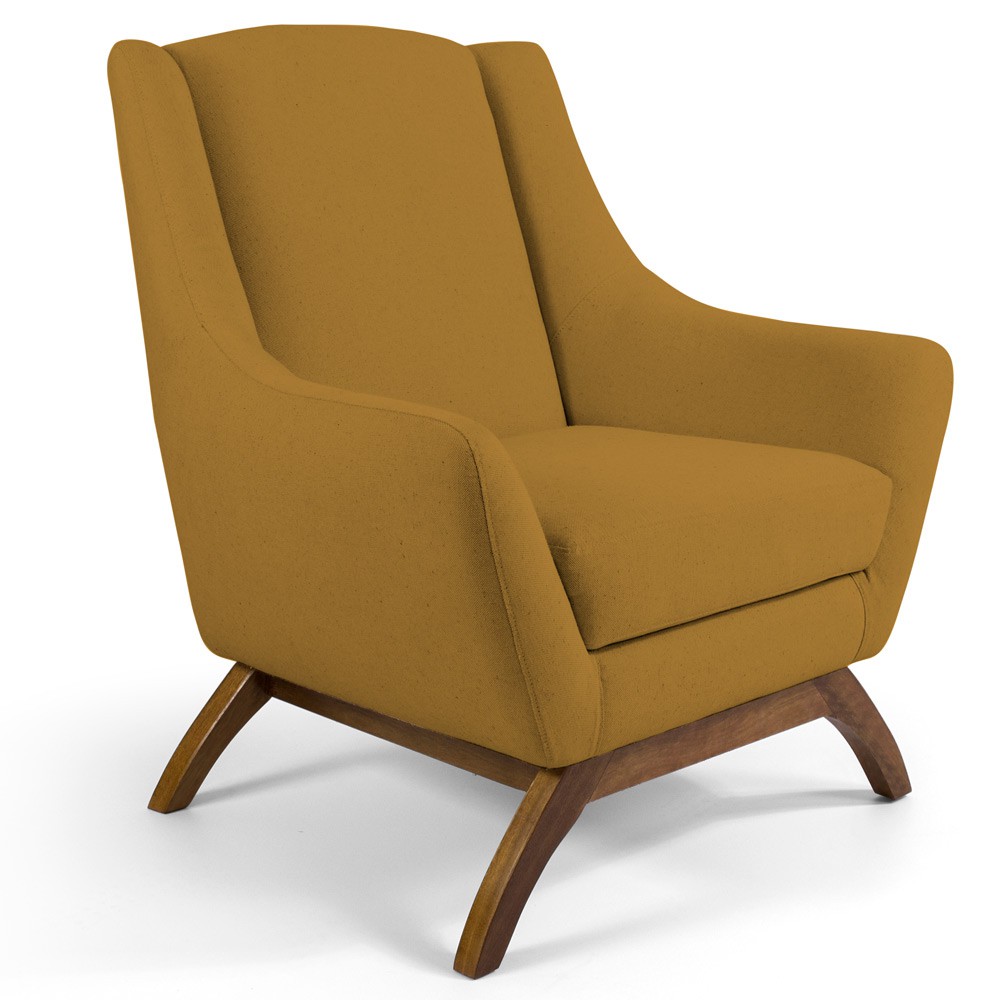 Kit 02 Poltronas Decorativa Fixa Base Madeira Juliet D02 Veludo Mostarda Escuro C-260 - Lyam Decor