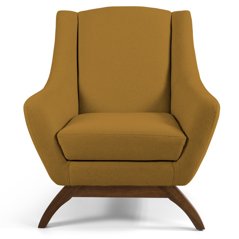Kit 02 Poltronas Decorativa Fixa Base Madeira Juliet D02 Veludo Mostarda Escuro C-260 - Lyam Decor