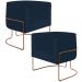 Kit 02 Poltronas Decorativa Fixa Base de Aço Cobre Betina D02 Veludo Azul Oxford C-304 - Lyam Decor