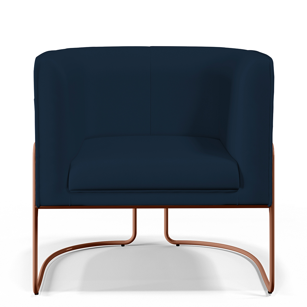 Kit 02 Poltronas Decorativa Fixa Base de Aço Cobre Betina D02 Veludo Azul Oxford C-304 - Lyam Decor