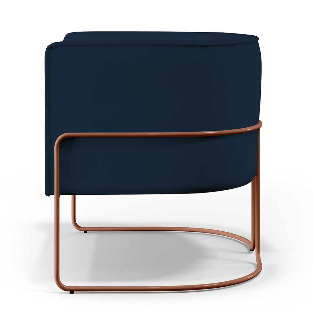 Kit 02 Poltronas Decorativa Fixa Base de Aço Cobre Betina D02 Veludo Azul Oxford C-304 - Lyam Decor