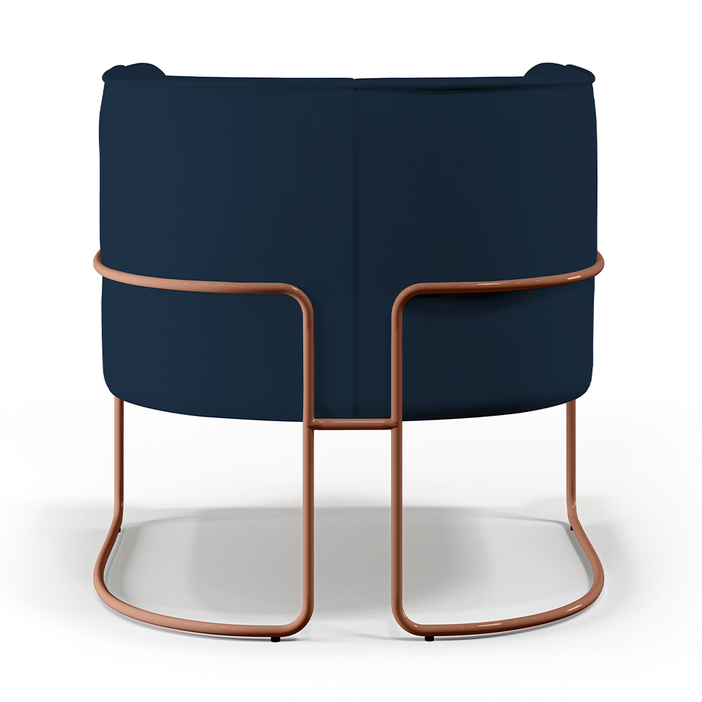 Kit 02 Poltronas Decorativa Fixa Base de Aço Cobre Betina D02 Veludo Azul Oxford C-304 - Lyam Decor