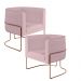 Kit 02 Poltronas Decorativa Fixa Base de Aço Cobre Betina D02 Veludo Rosê C-305 - Lyam Decor