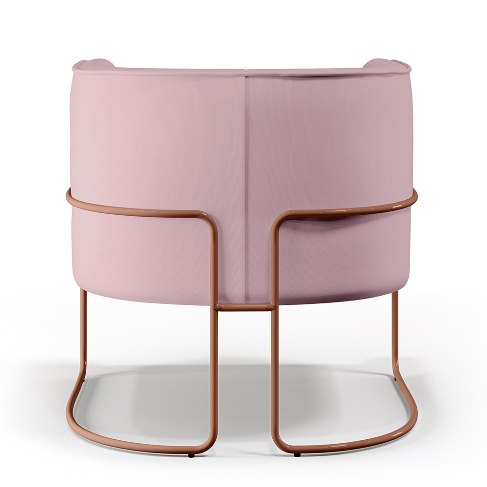 Kit 02 Poltronas Decorativa Fixa Base de Aço Cobre Betina D02 Veludo Rosê C-305 - Lyam Decor