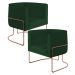 Kit 02 Poltronas Decorativa Fixa Base de Aço Cobre Betina D02 Veludo Verde Musgo C-303 - Lyam Decor