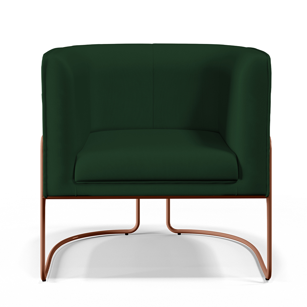 Kit 02 Poltronas Decorativa Fixa Base de Aço Cobre Betina D02 Veludo Verde Musgo C-303 - Lyam Decor