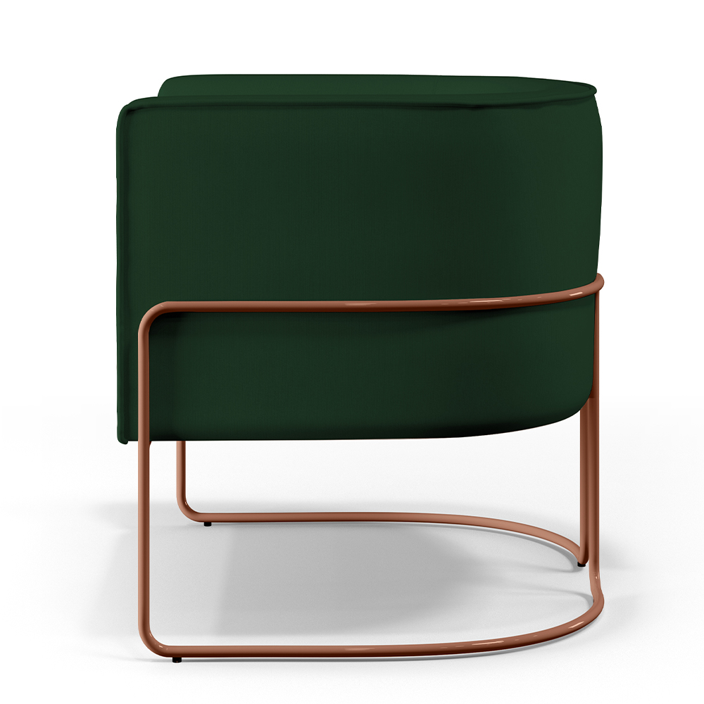 Kit 02 Poltronas Decorativa Fixa Base de Aço Cobre Betina D02 Veludo Verde Musgo C-303 - Lyam Decor