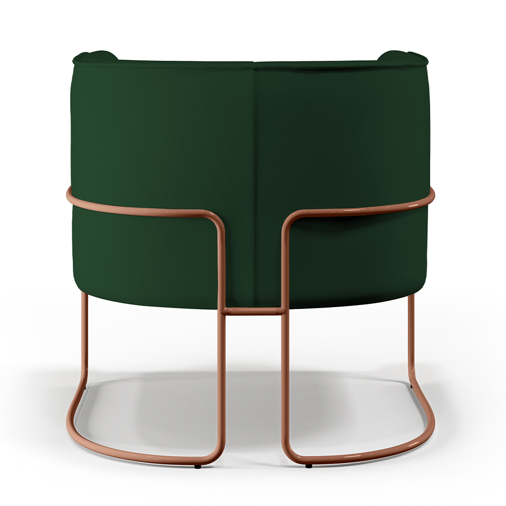 Kit 02 Poltronas Decorativa Fixa Base de Aço Cobre Betina D02 Veludo Verde Musgo C-303 - Lyam Decor