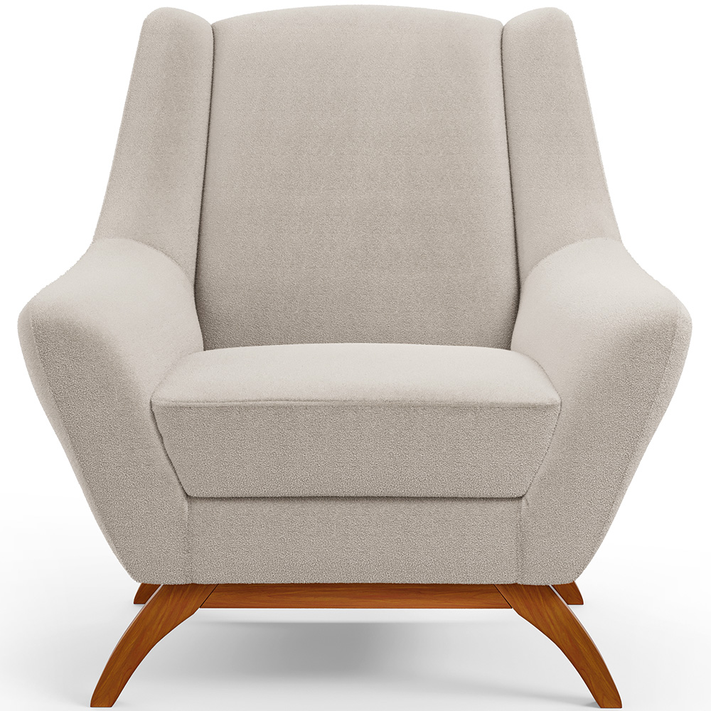 Kit 02 Poltronas Decorativa Fixa Base de Madeira Castanho Juliet D02 Bouclê Creme C-54 - Lyam Decor