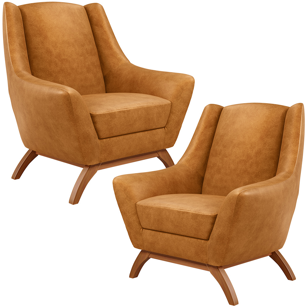 Kit 02 Poltronas Decorativa Fixa Base de Madeira Castanho Juliet D02 Couríssimo Whisky B-90 - Lyam Decor