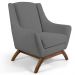 Kit 02 Poltronas Decorativa Fixa Base de Madeira Juliet D02 Linho Cinza C-416 - Lyam Decor