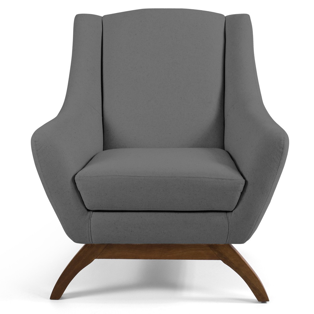 Kit 02 Poltronas Decorativa Fixa Base de Madeira Juliet D02 Linho Cinza C-416 - Lyam Decor