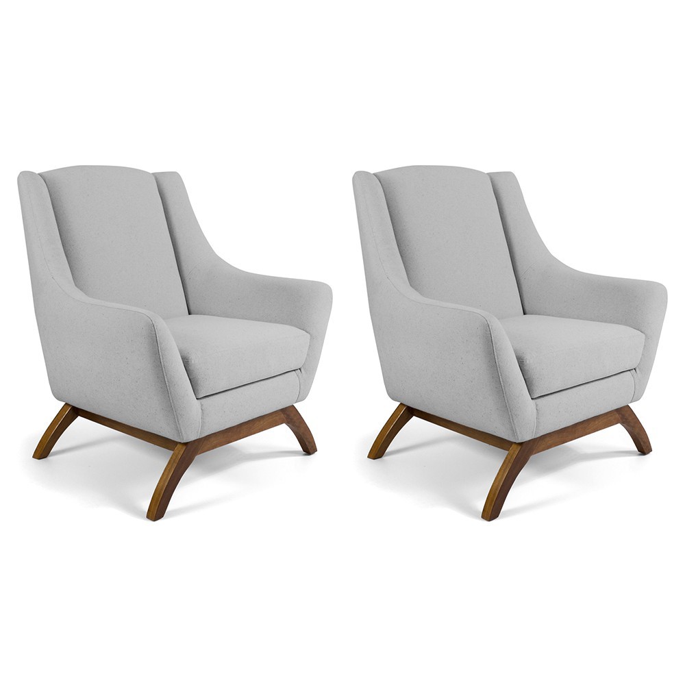 Kit 02 Poltronas Decorativa Fixa Base de Madeira Juliet D02 Linho Cru D-316- Lyam Decor