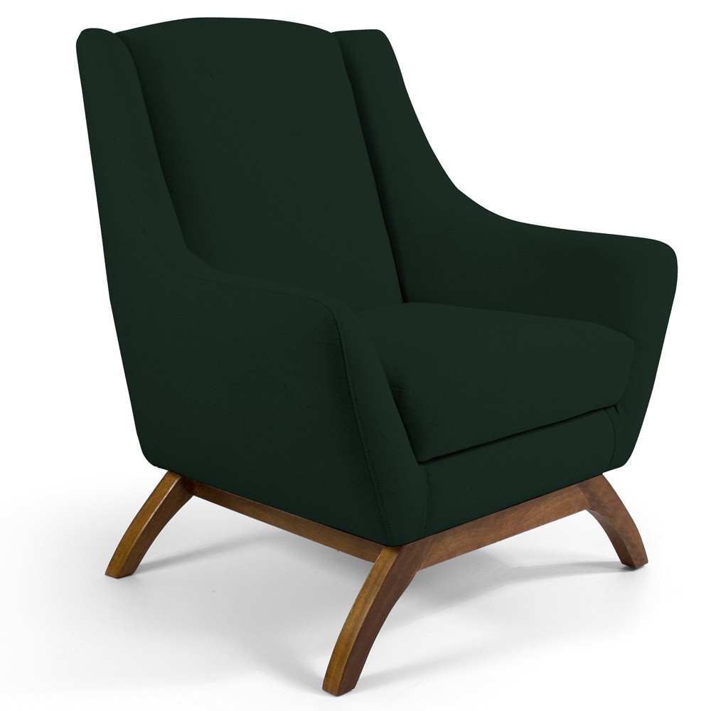 Kit 02 Poltronas Decorativa Fixa Base de Madeira Juliet D02 Linho Verde C-117 - Lyam Decor