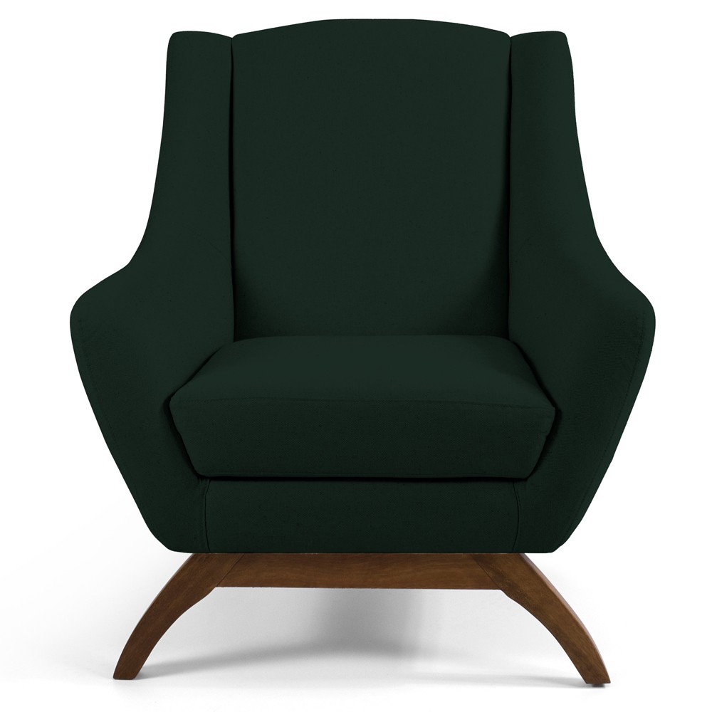 Kit 02 Poltronas Decorativa Fixa Base de Madeira Juliet D02 Linho Verde C-117 - Lyam Decor