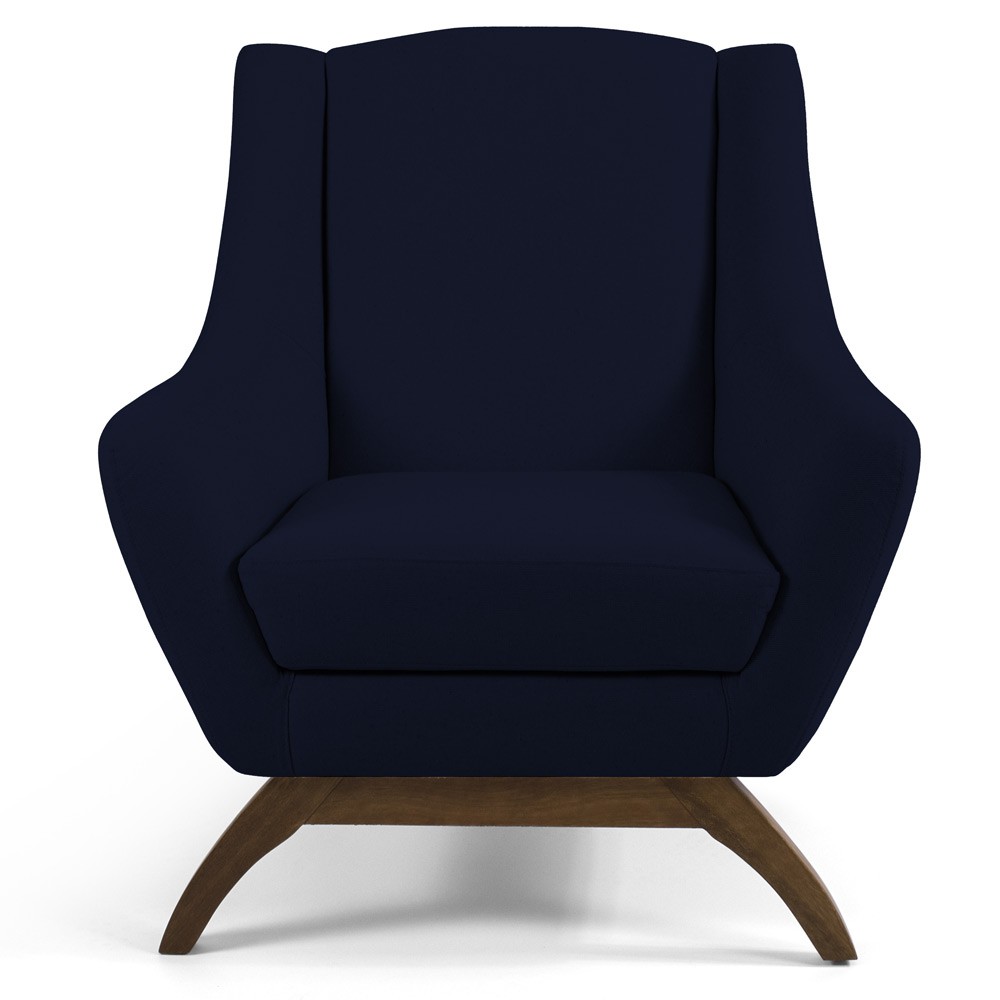Kit 02 Poltronas Decorativa Fixa Base de Madeira Juliet D02 Veludo Azul Marinho C-287 - Lyam Decor