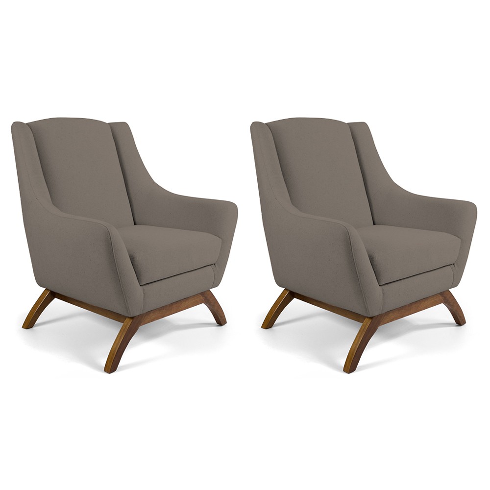 Kit 02 Poltronas Decorativa Fixa Base de Madeira Juliet D02 Veludo Bege Escuro C-68 - Lyam Decor