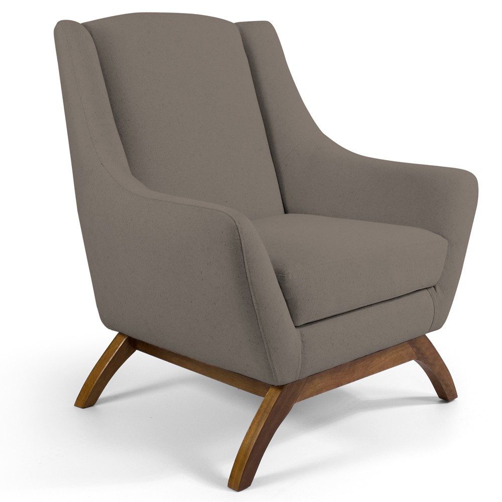 Kit 02 Poltronas Decorativa Fixa Base de Madeira Juliet D02 Veludo Bege Escuro C-68 - Lyam Decor