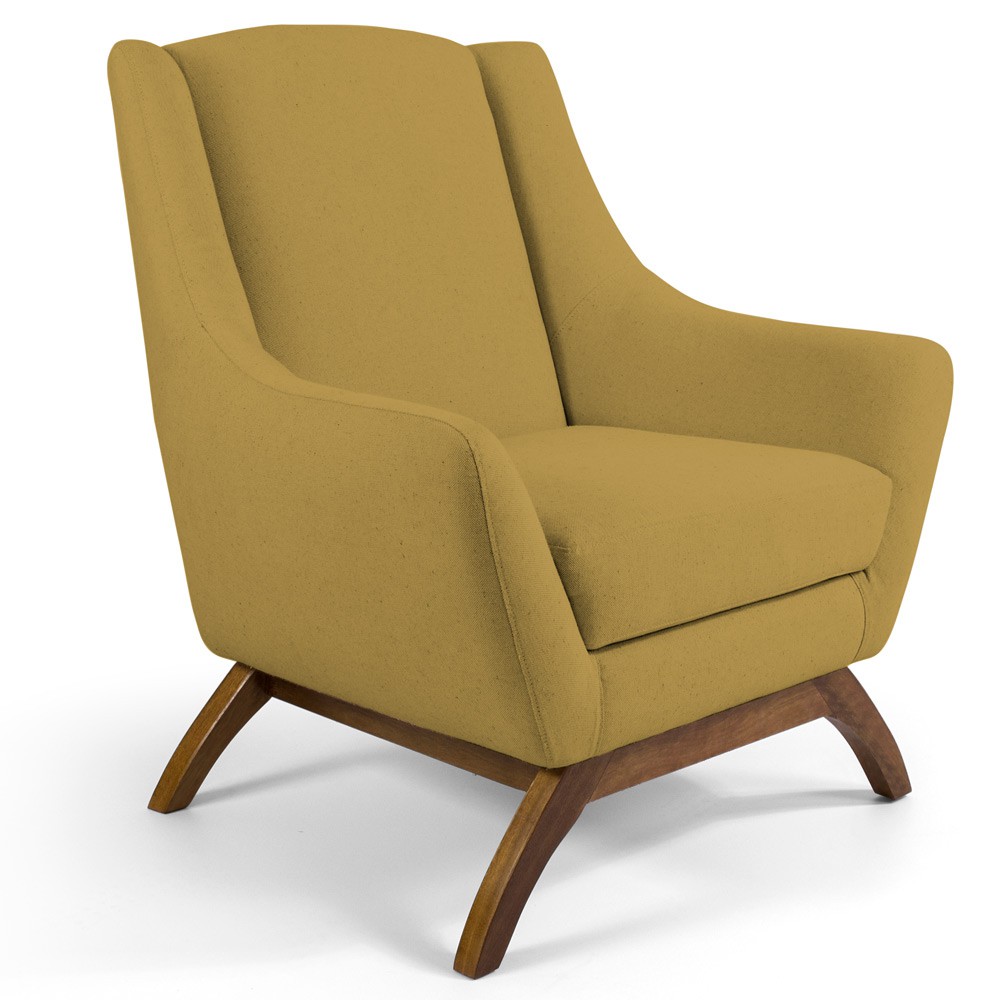 Kit 02 Poltronas Decorativa Fixa Base de Madeira Juliet D02 Veludo Mostarda C-279 - Lyam Decor