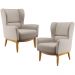 Kit 02 Poltronas Decorativa Fixa Base de Madeira Milena D02 Linho Bege C-107 - Lyam Decor