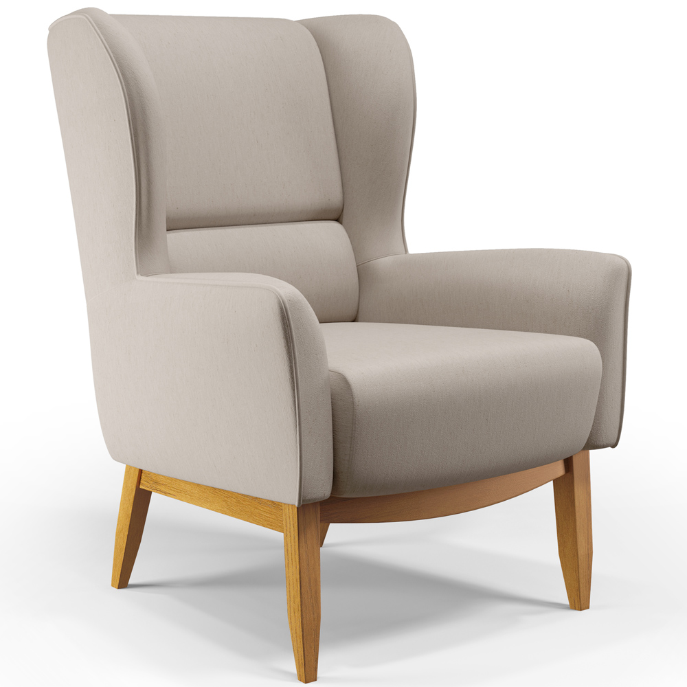 Kit 02 Poltronas Decorativa Fixa Base de Madeira Milena D02 Linho Bege C-107 - Lyam Decor