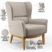 Kit 02 Poltronas Decorativa Fixa Base de Madeira Milena D02 Linho Bege C-107 - Lyam Decor