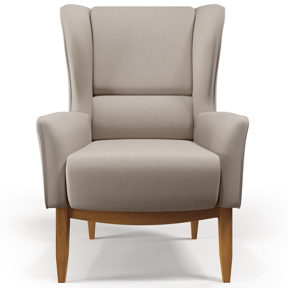 Kit 02 Poltronas Decorativa Fixa Base de Madeira Milena D02 Linho Bege C-107 - Lyam Decor