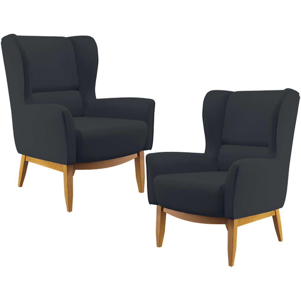 Kit 02 Poltronas Decorativa Fixa Base de Madeira Milena D02 Linho Chumbo D-465 - Lyam Decor