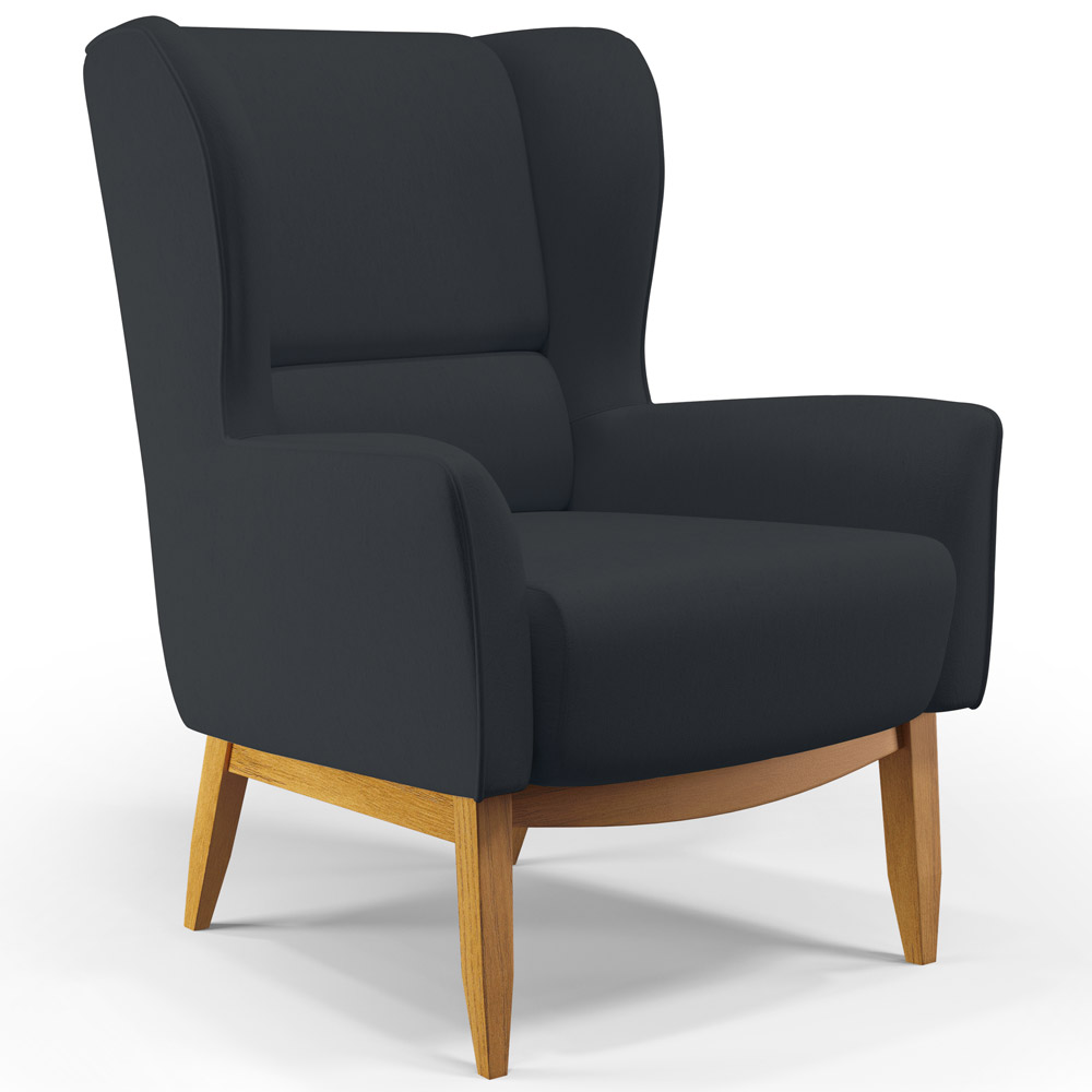 Kit 02 Poltronas Decorativa Fixa Base de Madeira Milena D02 Linho Chumbo D-465 - Lyam Decor