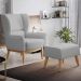 Kit 02 Poltronas Decorativa Fixa Base de Madeira Milena D02 Linho Cinza D-315 - Lyam Decor