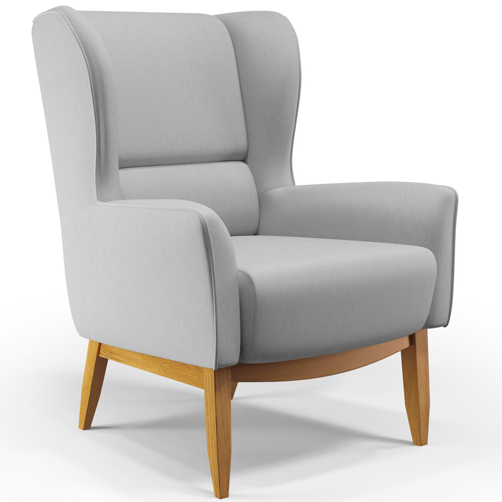 Kit 02 Poltronas Decorativa Fixa Base de Madeira Milena D02 Linho Cinza D-315 - Lyam Decor