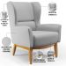 Kit 02 Poltronas Decorativa Fixa Base de Madeira Milena D02 Linho Cinza D-315 - Lyam Decor