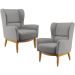 Kit 02 Poltronas Decorativa Fixa Base de Madeira Milena D02 Linho Cinza Escuro C-416 - Lyam Decor
