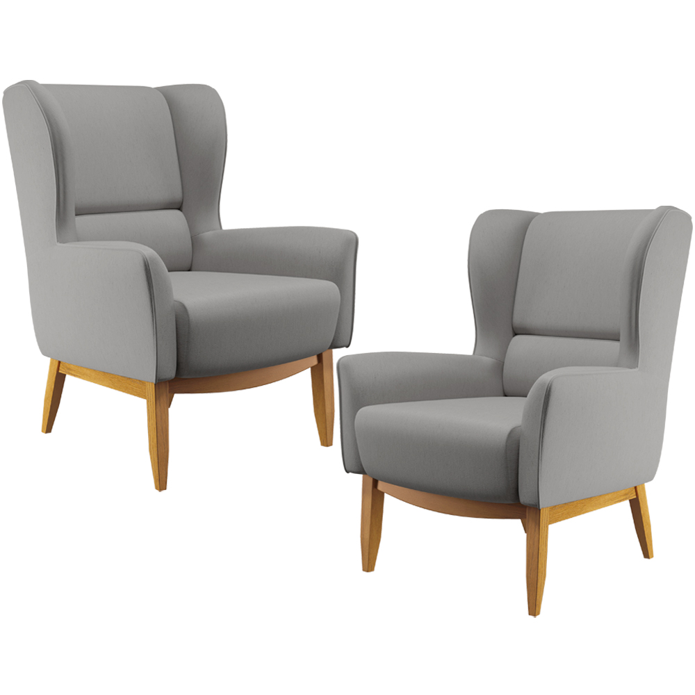 Kit 02 Poltronas Decorativa Fixa Base de Madeira Milena D02 Linho Cinza Escuro C-416 - Lyam Decor