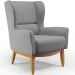 Kit 02 Poltronas Decorativa Fixa Base de Madeira Milena D02 Linho Cinza Escuro C-416 - Lyam Decor