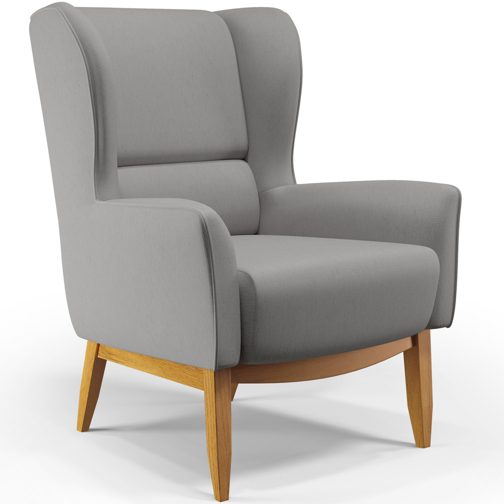 Kit 02 Poltronas Decorativa Fixa Base de Madeira Milena D02 Linho Cinza Escuro C-416 - Lyam Decor