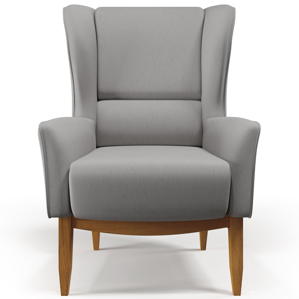 Kit 02 Poltronas Decorativa Fixa Base de Madeira Milena D02 Linho Cinza Escuro C-416 - Lyam Decor