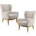 Kit 02 Poltronas Decorativa Fixa Base de Madeira Milena D02 Linho Cru C-443 - Lyam Decor