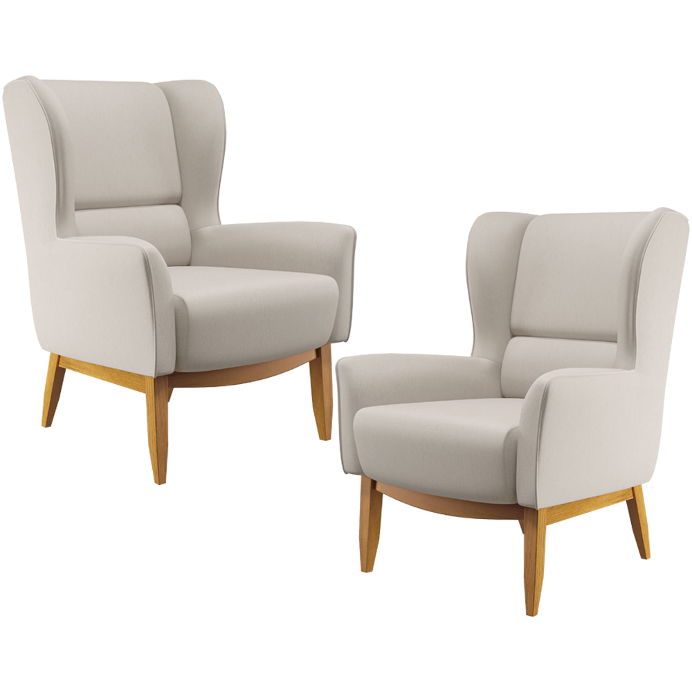 Kit 02 Poltronas Decorativa Fixa Base de Madeira Milena D02 Linho Cru C-443 - Lyam Decor