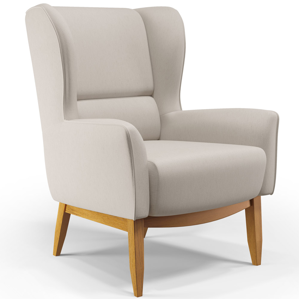 Kit 02 Poltronas Decorativa Fixa Base de Madeira Milena D02 Linho Cru C-443 - Lyam Decor