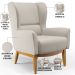 Kit 02 Poltronas Decorativa Fixa Base de Madeira Milena D02 Linho Cru C-443 - Lyam Decor