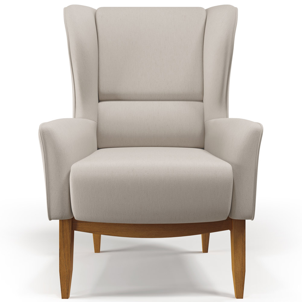 Kit 02 Poltronas Decorativa Fixa Base de Madeira Milena D02 Linho Cru C-443 - Lyam Decor