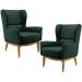 Kit 02 Poltronas Decorativa Fixa Base de Madeira Milena D02 Linho Verde C-117 - Lyam Decor