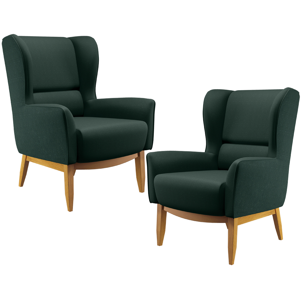 Kit 02 Poltronas Decorativa Fixa Base de Madeira Milena D02 Linho Verde C-117 - Lyam Decor