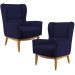 Kit 02 Poltronas Decorativa Fixa Base de Madeira Milena D02 Veludo Azul Marinho C-304 - Lyam Decor