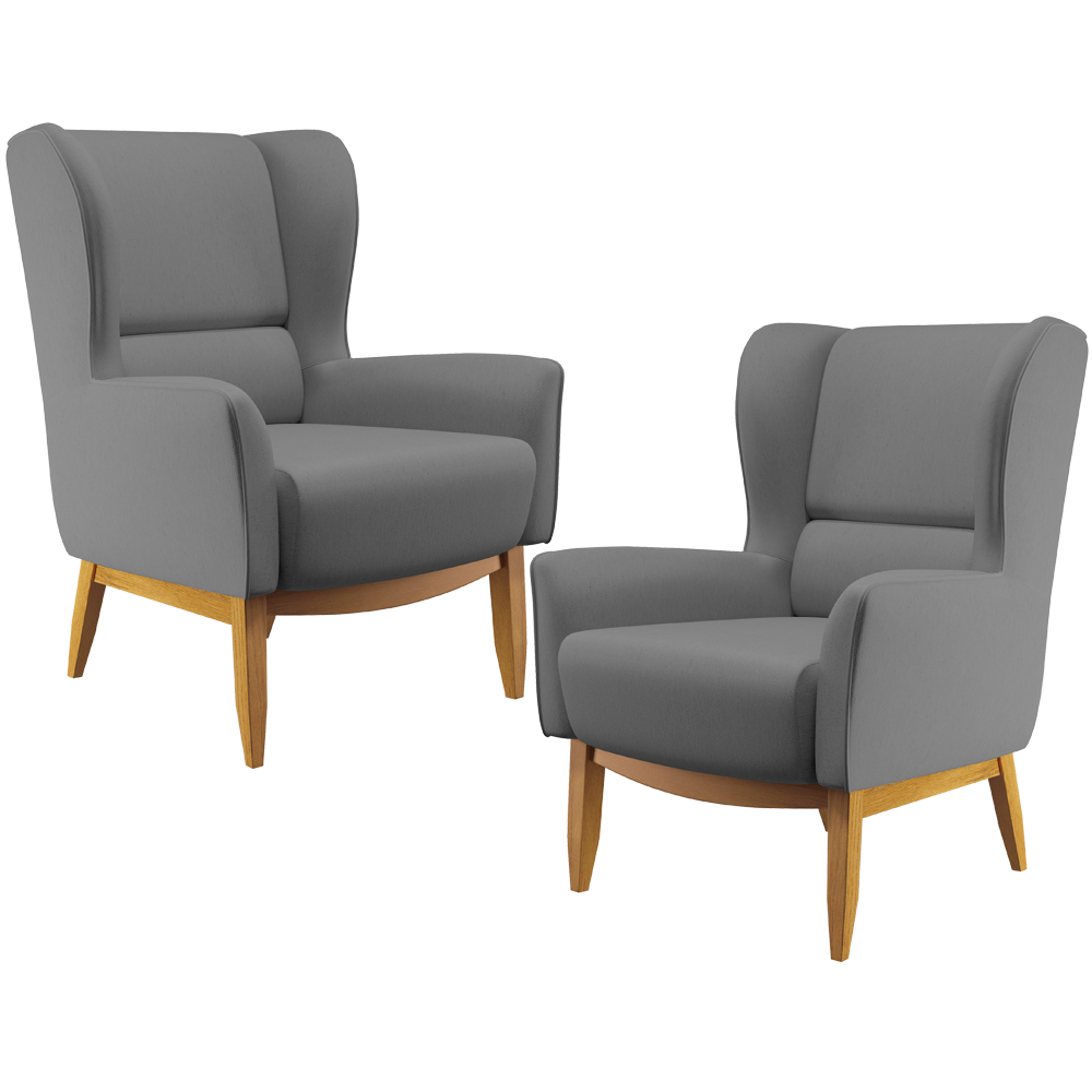 Kit 02 Poltronas Decorativa Fixa Base de Madeira Milena D02 Veludo Cinza C-317 - Lyam Decor