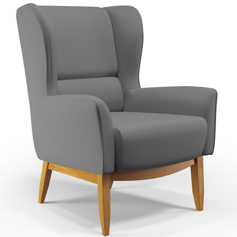 Kit 02 Poltronas Decorativa Fixa Base de Madeira Milena D02 Veludo Cinza C-317 - Lyam Decor
