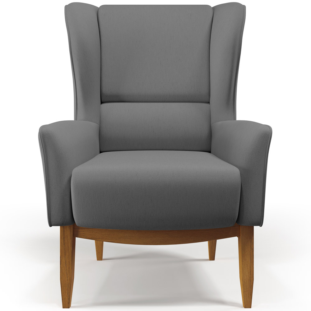 Kit 02 Poltronas Decorativa Fixa Base de Madeira Milena D02 Veludo Cinza C-317 - Lyam Decor
