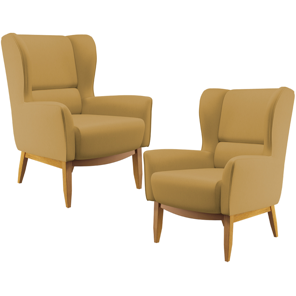Kit 02 Poltronas Decorativa Fixa Base de Madeira Milena D02 Veludo Mostarda C-260 - Lyam Decor